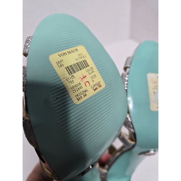 Betsey Johnson TEE Silver Metallic Glitter Strappy Stiletto Heels size 8 - Picture 12 of 14